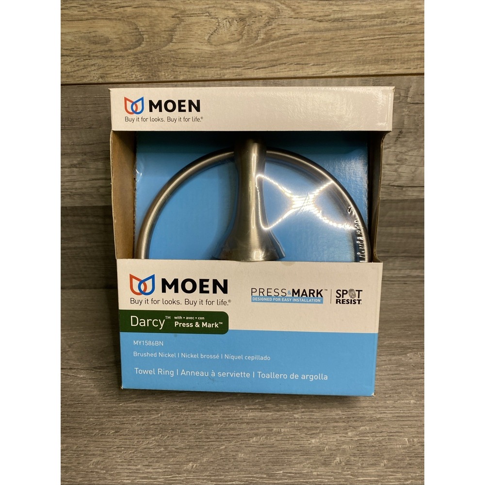 MOEN Darcy Towel Ring with Press and Mark in Brushed Nickel MY1586BN